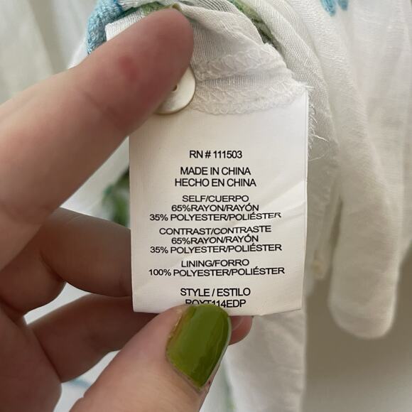 Fig & Flower White Sheer Gauze Button Up Blouse Floral Embroidery Boho Sz PL - Picture 6 of 8